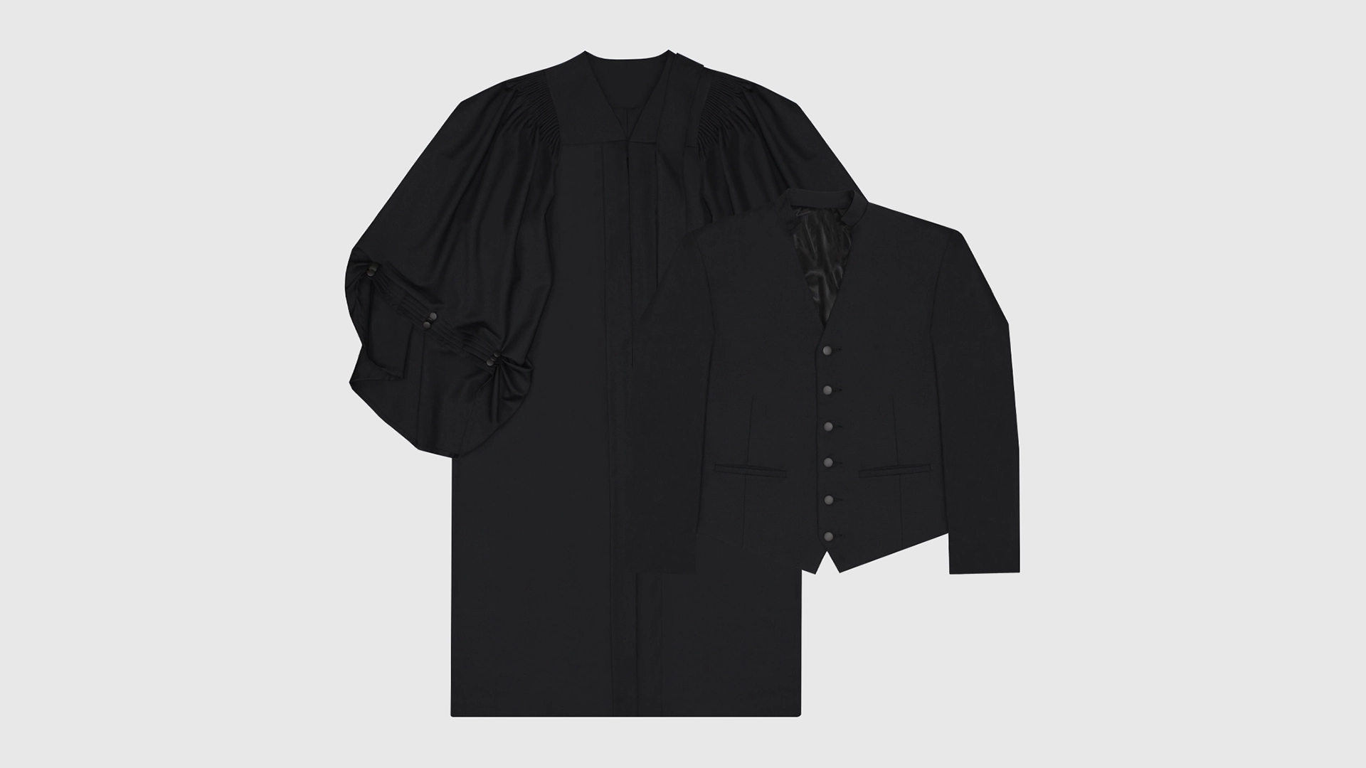Black barrister robe and waistcoat rental
